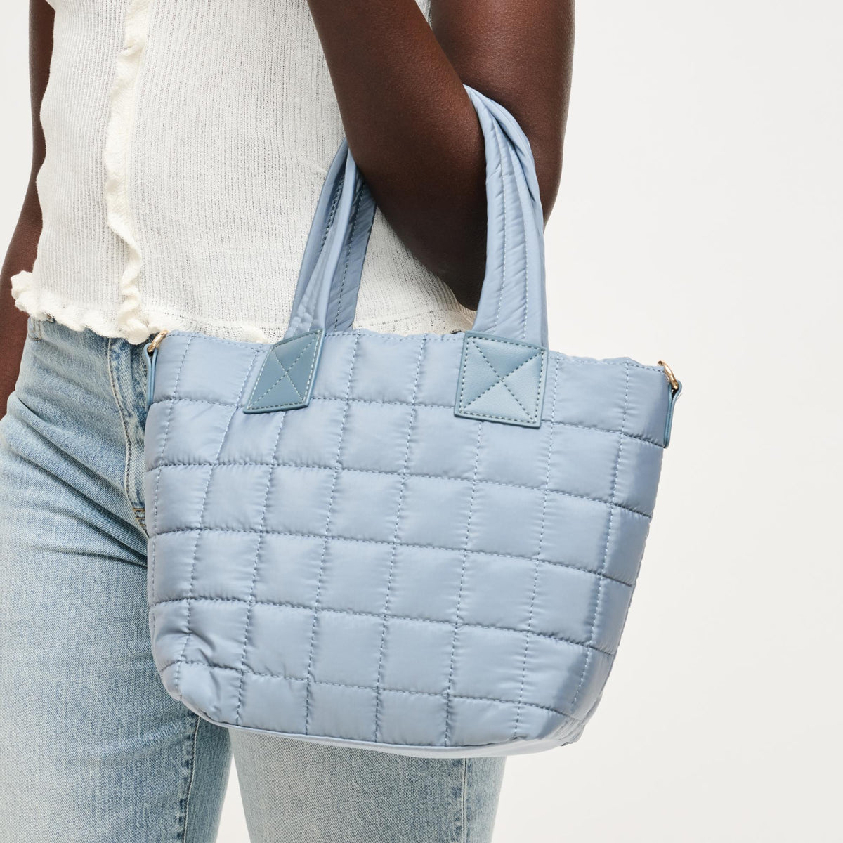 Woman wearing Denim Urban Expressions Lumina Tote 840504205996 View 1 | Denim