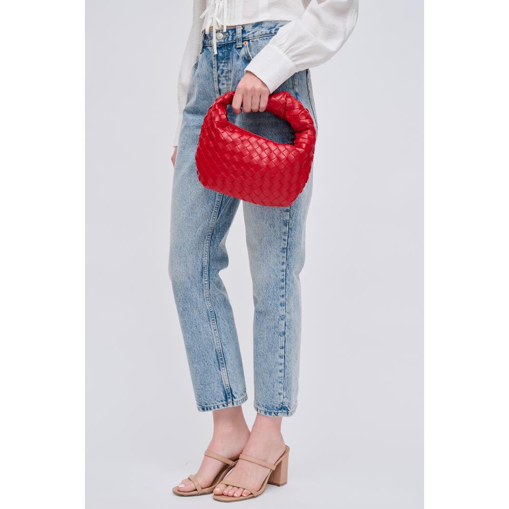 Woman wearing Lipstick Red Urban Expressions Tracy - Woven Clutch 840611121899 View 2 | Lipstick Red