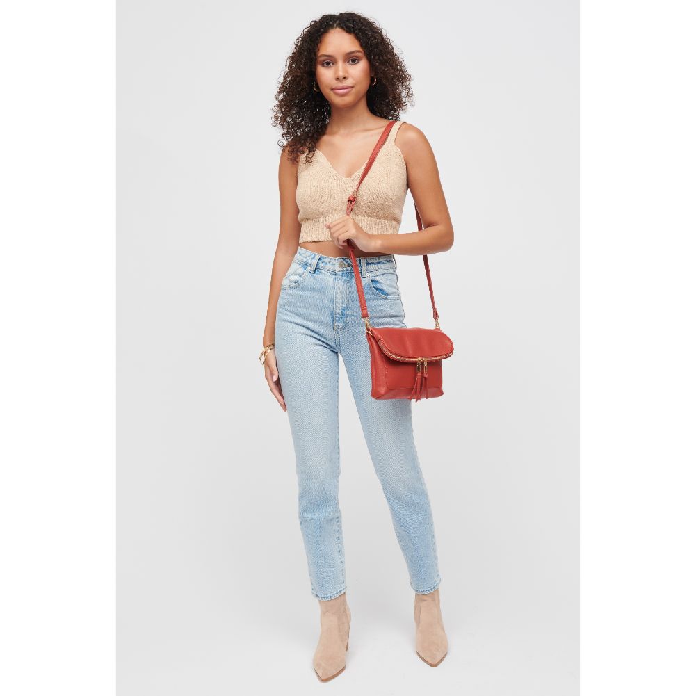 Woman wearing Rust Urban Expressions Debra Crossbody 840611184696 View 4 | Rust