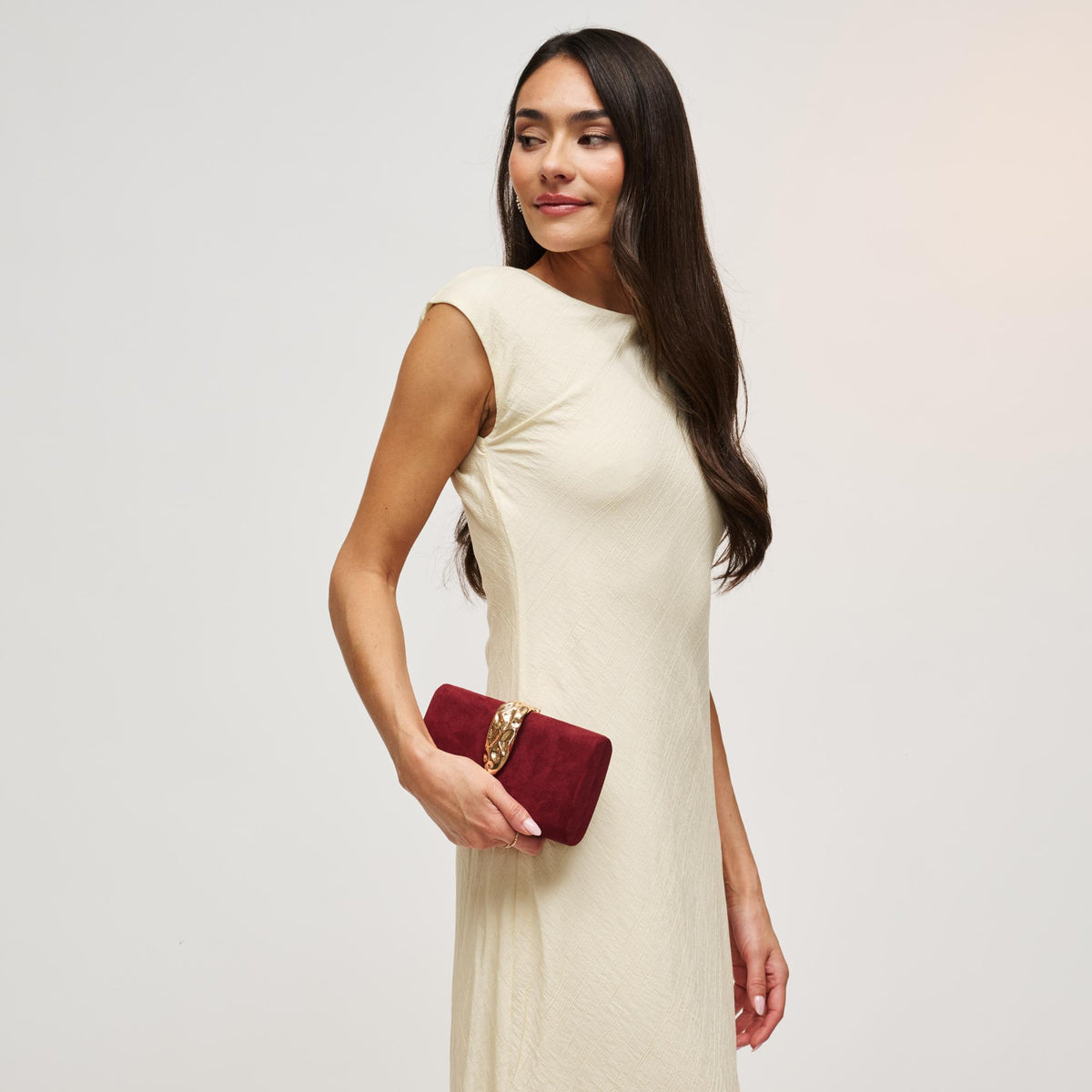 Woman wearing Burgundy Urban Expressions Babe Clutch 840504214134 View 2 | Burgundy