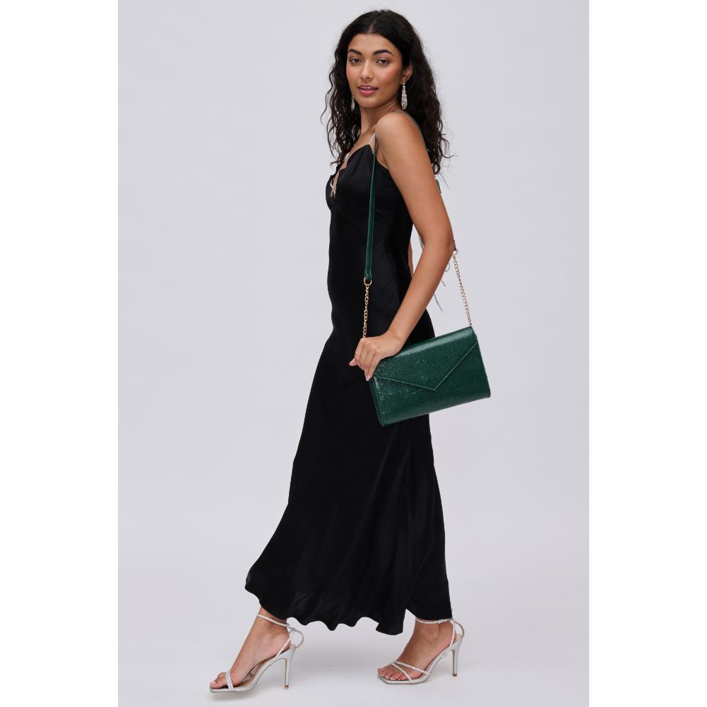 Woman wearing Hunter Green Urban Expressions Riva Clutch 840611114570 View 4 | Hunter Green