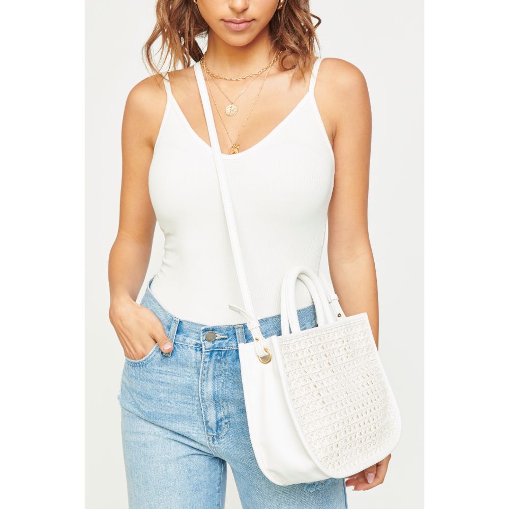 Woman wearing White Urban Expressions Carmen Crossbody 840611169419 View 4 | White