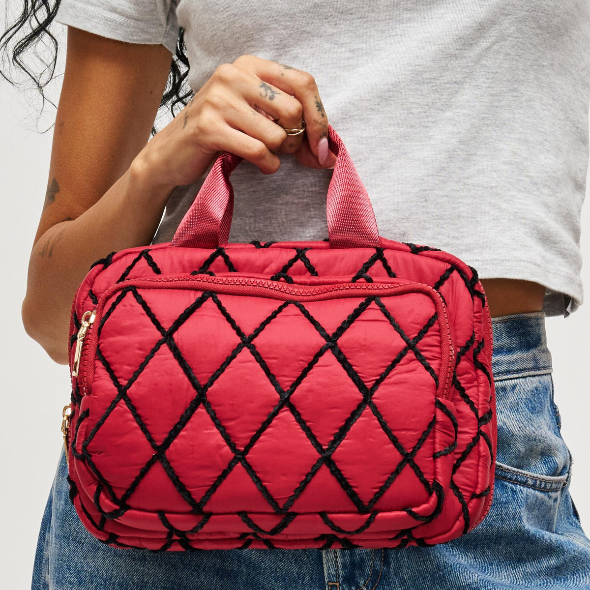 Woman wearing Dark Red Urban Essentials Maelis Travel Organizer 818209017145 View 1 | Dark Red
