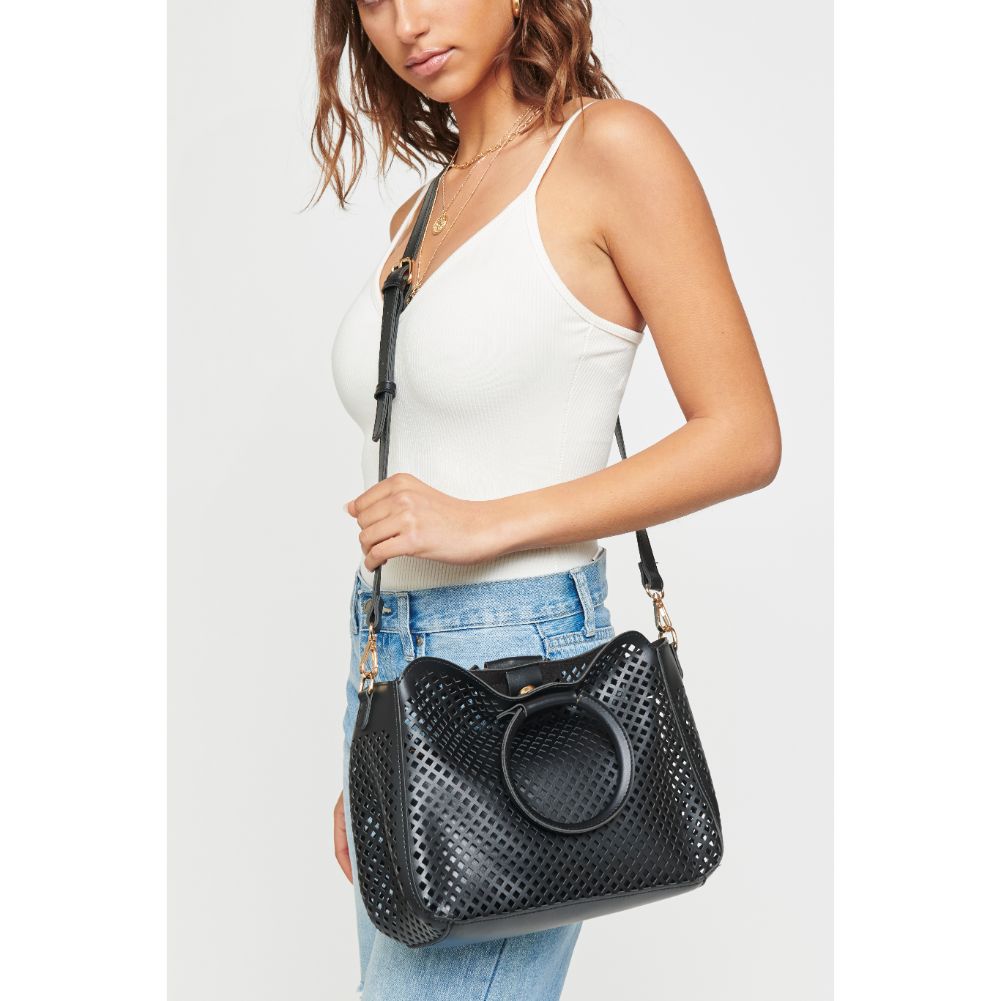 Woman wearing Black Urban Expressions Jaclyn Satchel 840611169624 View 1 | Black