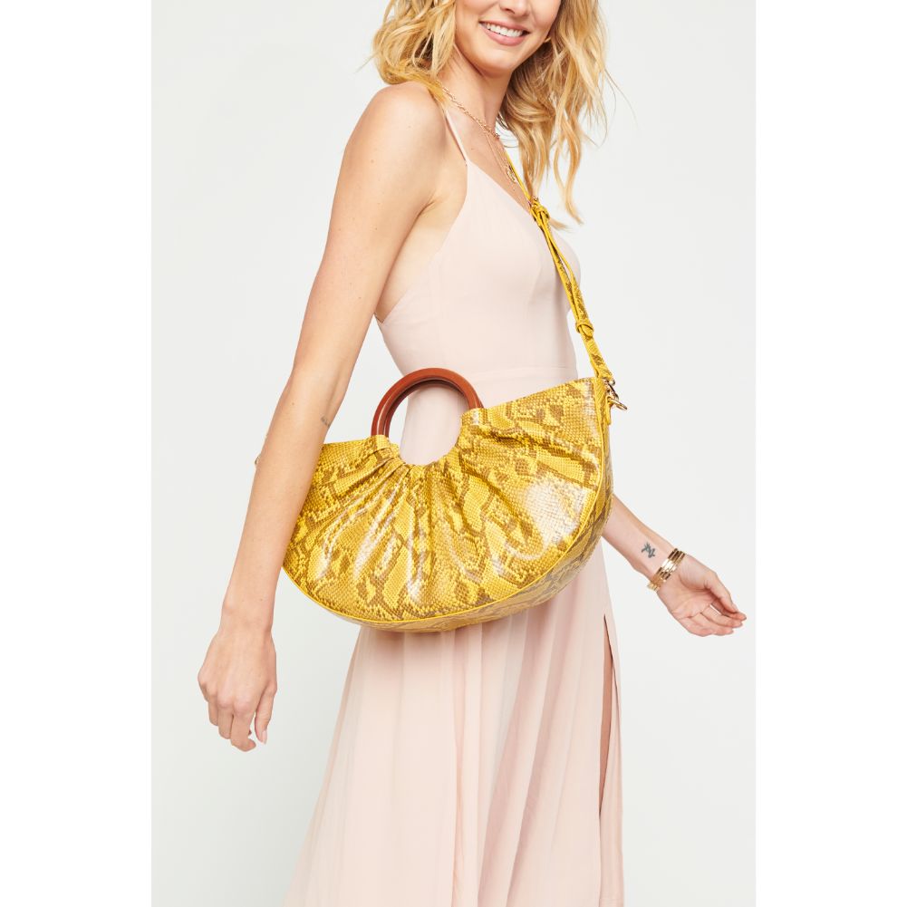 Woman wearing Mustard Urban Expressions Moon Satchel 840611172655 View 1 | Mustard