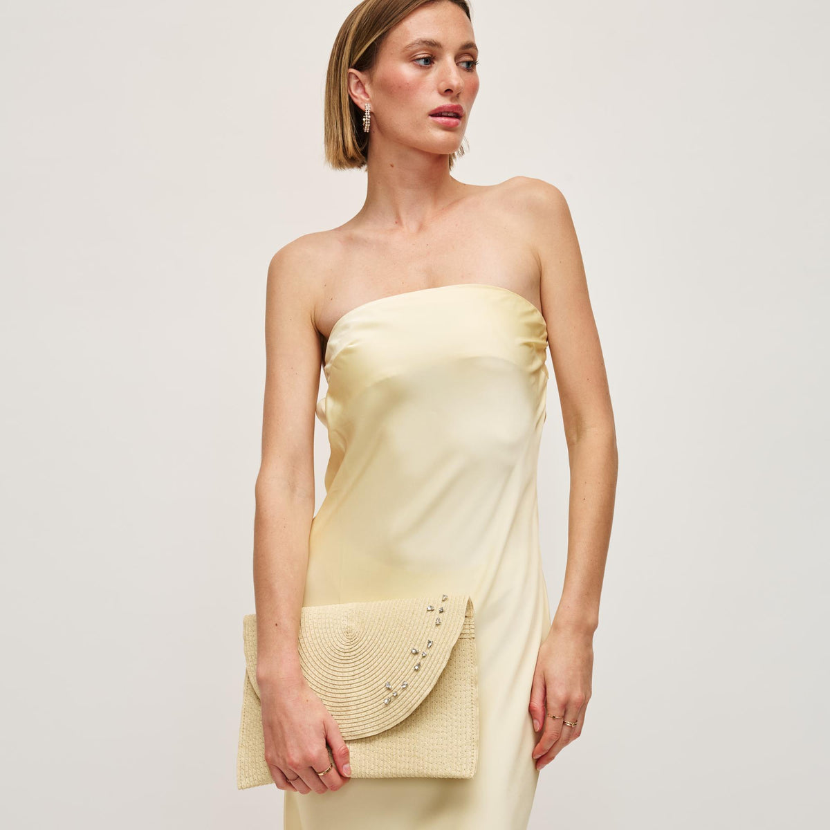 Woman wearing Cream Urban Expressions Emily Clutch 840611152732 View 2 | Cream