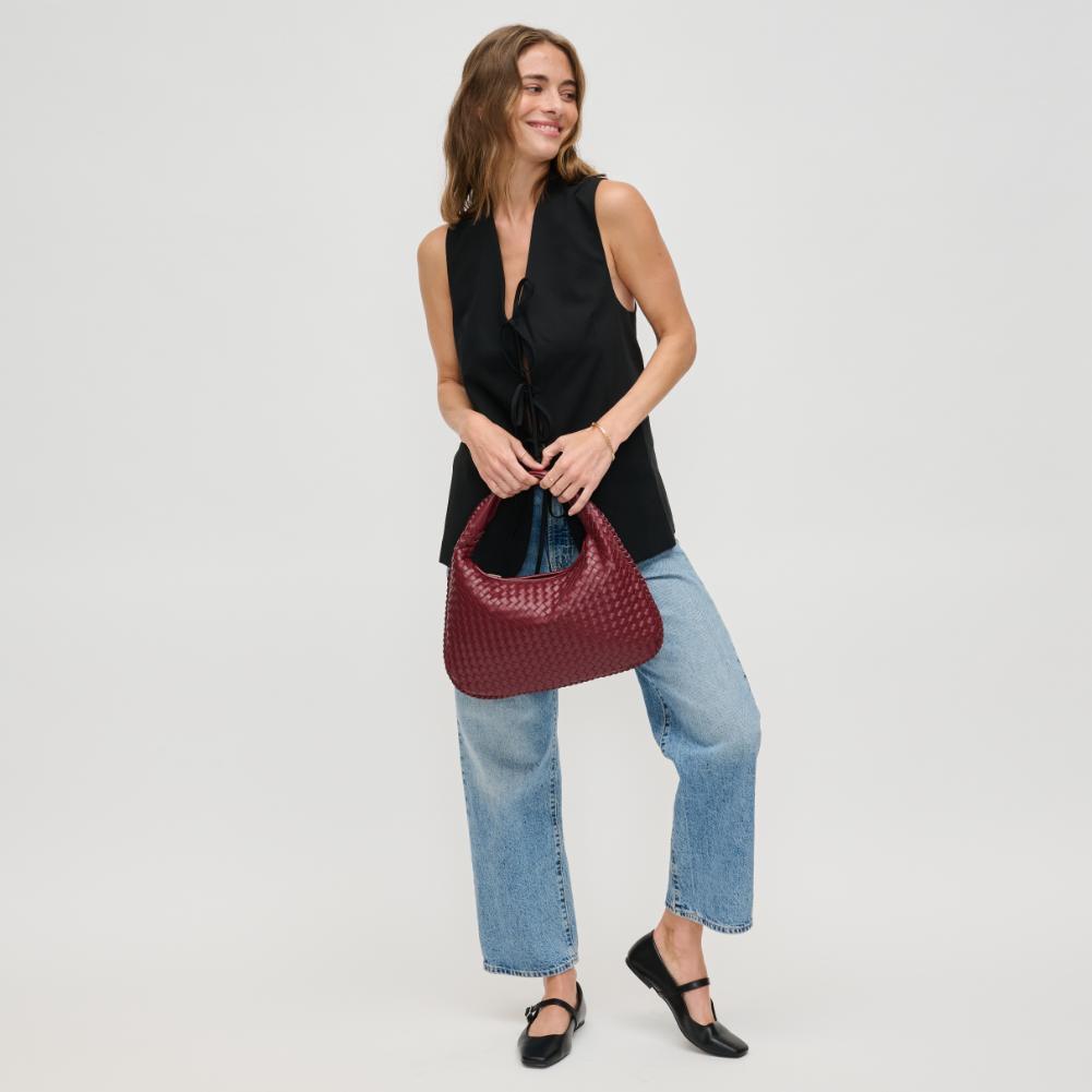 Woman wearing Wine Urban Expressions Adela Hobo 840611134509 View 3 | Wine