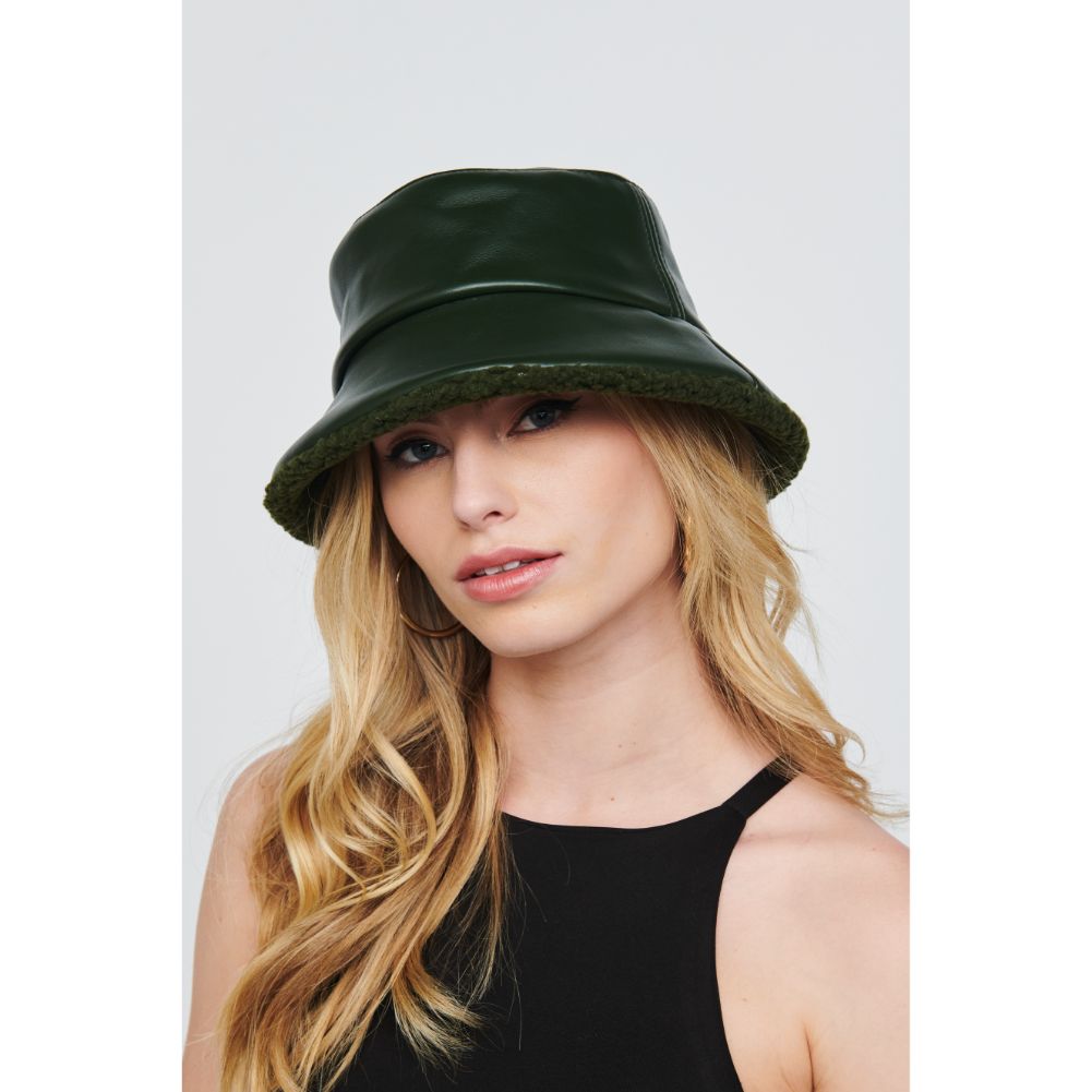 Olive Faux Shearling Bucket Hat Olive Faux Fur Bucket Hat/ Fur Bucket Hat/ Bucket Hat  main image 2