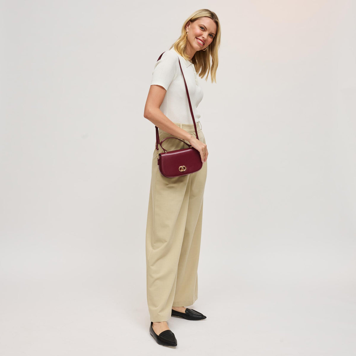 Woman wearing Wine Urban Expressions Nadine Crossbody 840611198815 View 4 | Wine