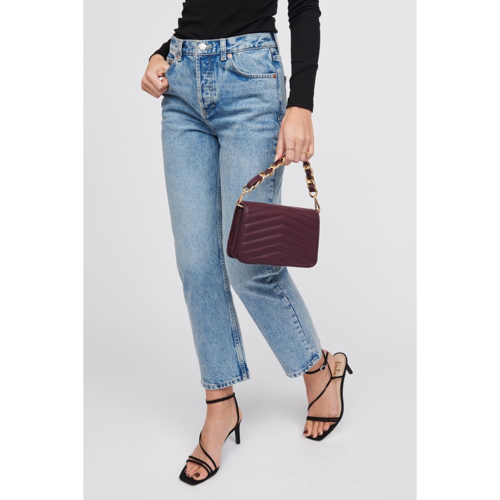 Woman wearing Merlot Urban Expressions Genny - Chevron Stitch Crossbody 818209017190 View 2 | Merlot