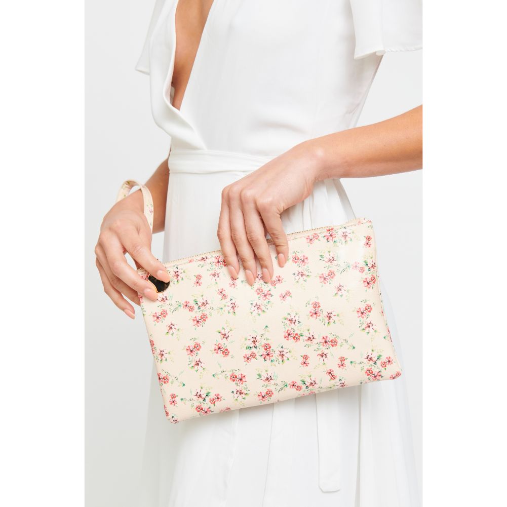 Woman wearing Cream Urban Expressions Joan Floral Wristlet 840611181138 View 2 | Cream