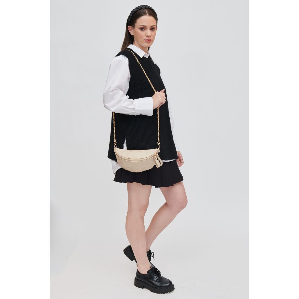 Woman wearing Natural Urban Expressions Lachlan - Quilted Belt Bag 840611113016 View 3 | Natural