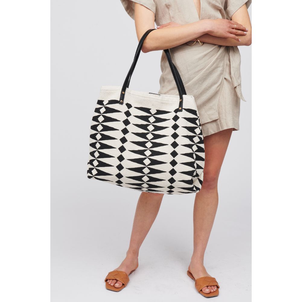 Woman wearing Black White Urban Expressions Suza Tote 818209017923 View 2 | Black White