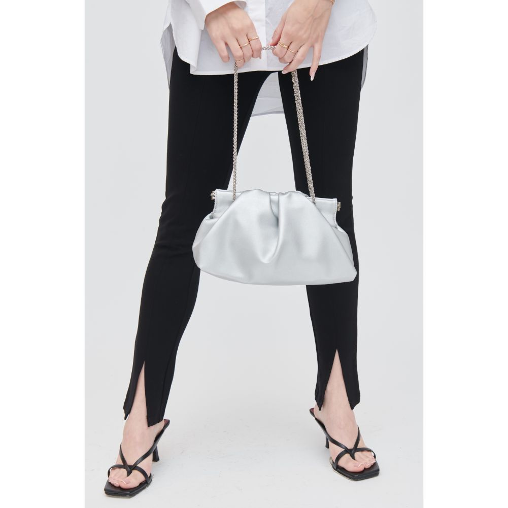 Woman wearing Silver Urban Expressions Kacey Clutch 840611112972 View 2 | Silver