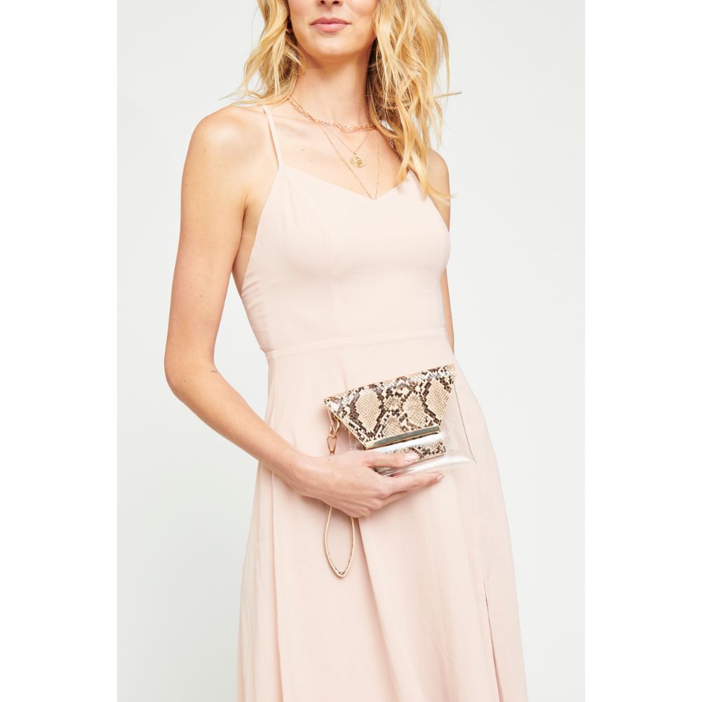 Woman wearing Natural Urban Expressions Reese Snake Wristlet NA-840611163424 View 4 | Natural