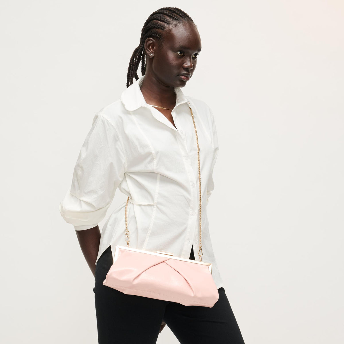 Woman wearing Pink Urban Expressions Scottie Crossbody 840504208003 View 2 | Pink