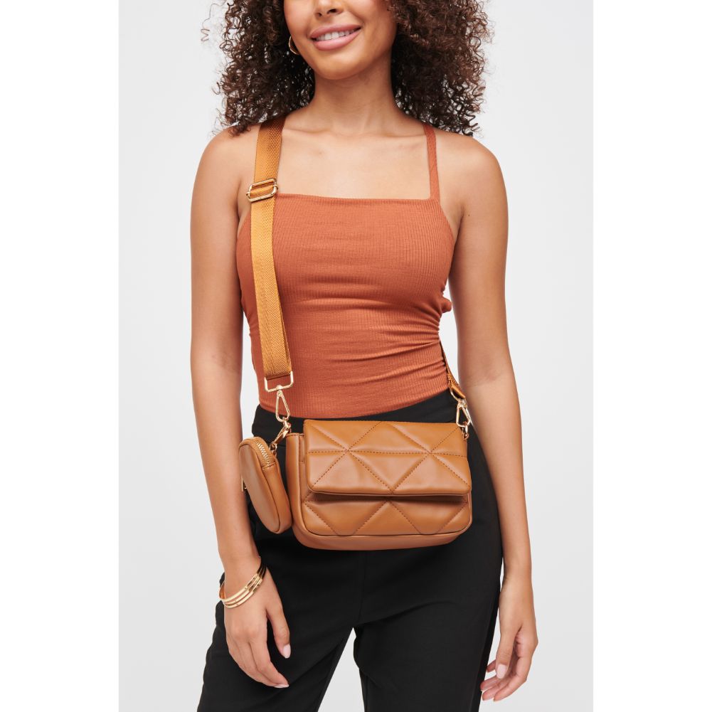 Woman wearing Tan Urban Expressions Tasha Crossbody 840611185662 View 1 | Tan