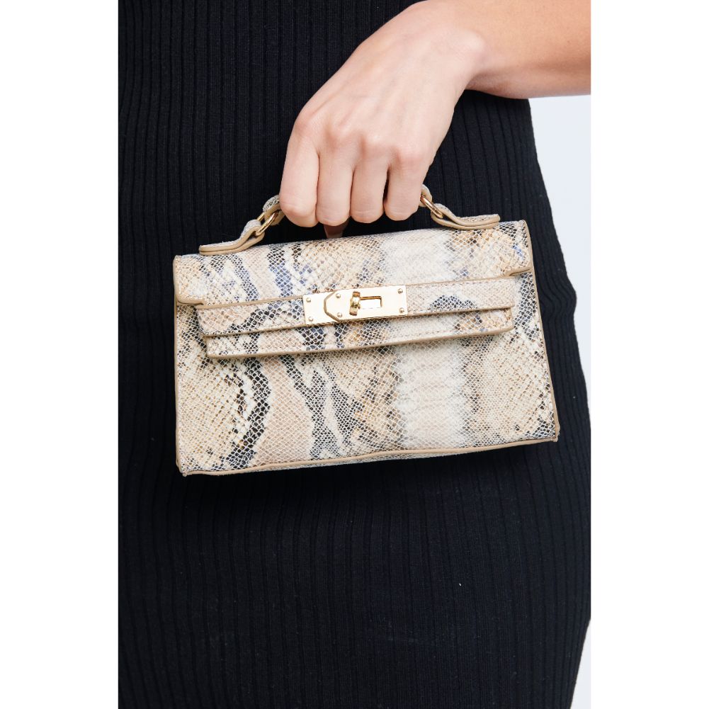 Woman wearing Natural Multi Urban Expressions Georgina Snake Crossbody 840611181299 View 3 | Natural Multi