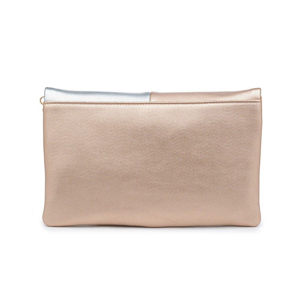 Woman wearing Rose Gold Silver Urban Expressions Soraya Clutch NA-840611146793 View 7 | Rose Gold Silver