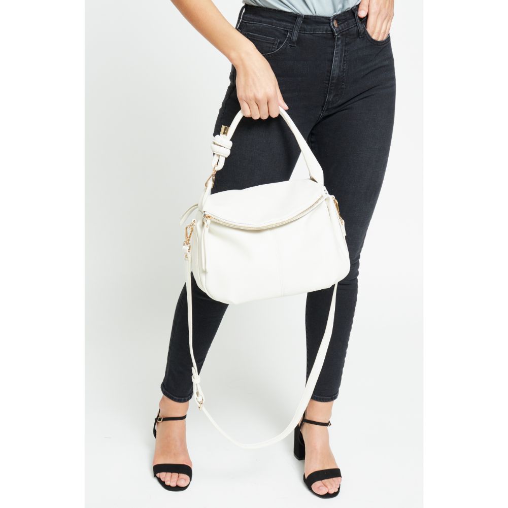 Woman wearing Oatmilk Urban Expressions Layla Messenger 840611179043 View 1 | Oatmilk