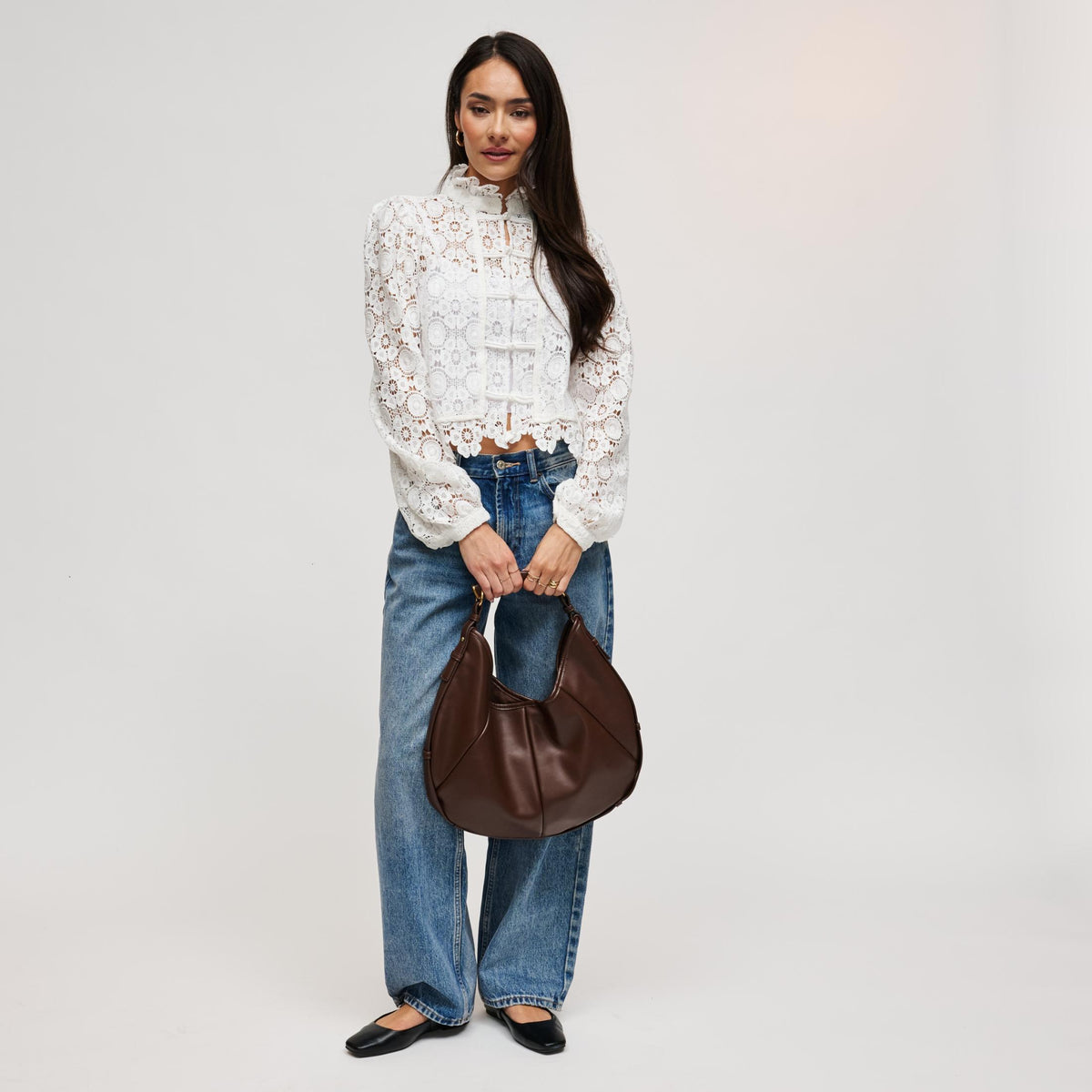 Woman wearing Chocolate Urban Expressions McCarthy - Large Hobo 840504211959 View 4 | Chocolate