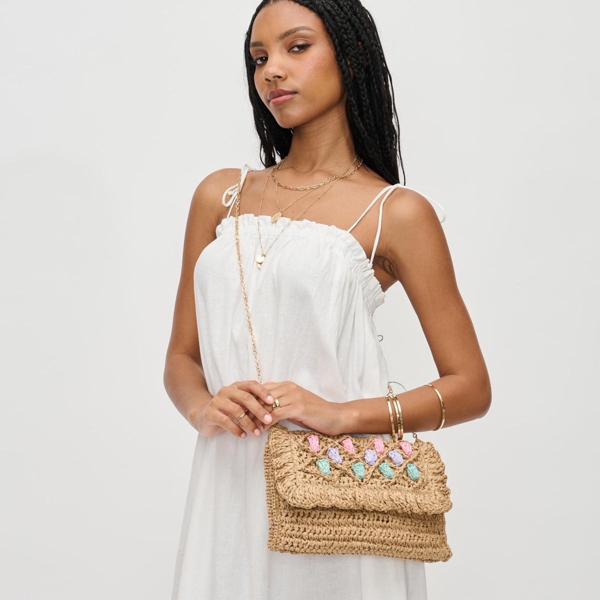 Woman wearing Natural Urban Expressions Aria Crossbody 840611129369 View 2 | Natural
