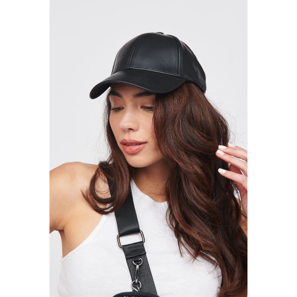 Woman wearing Black Urban Expressions Vegan Leather Baseball Hat Baseball Cap 818209014748 View 1 | Black