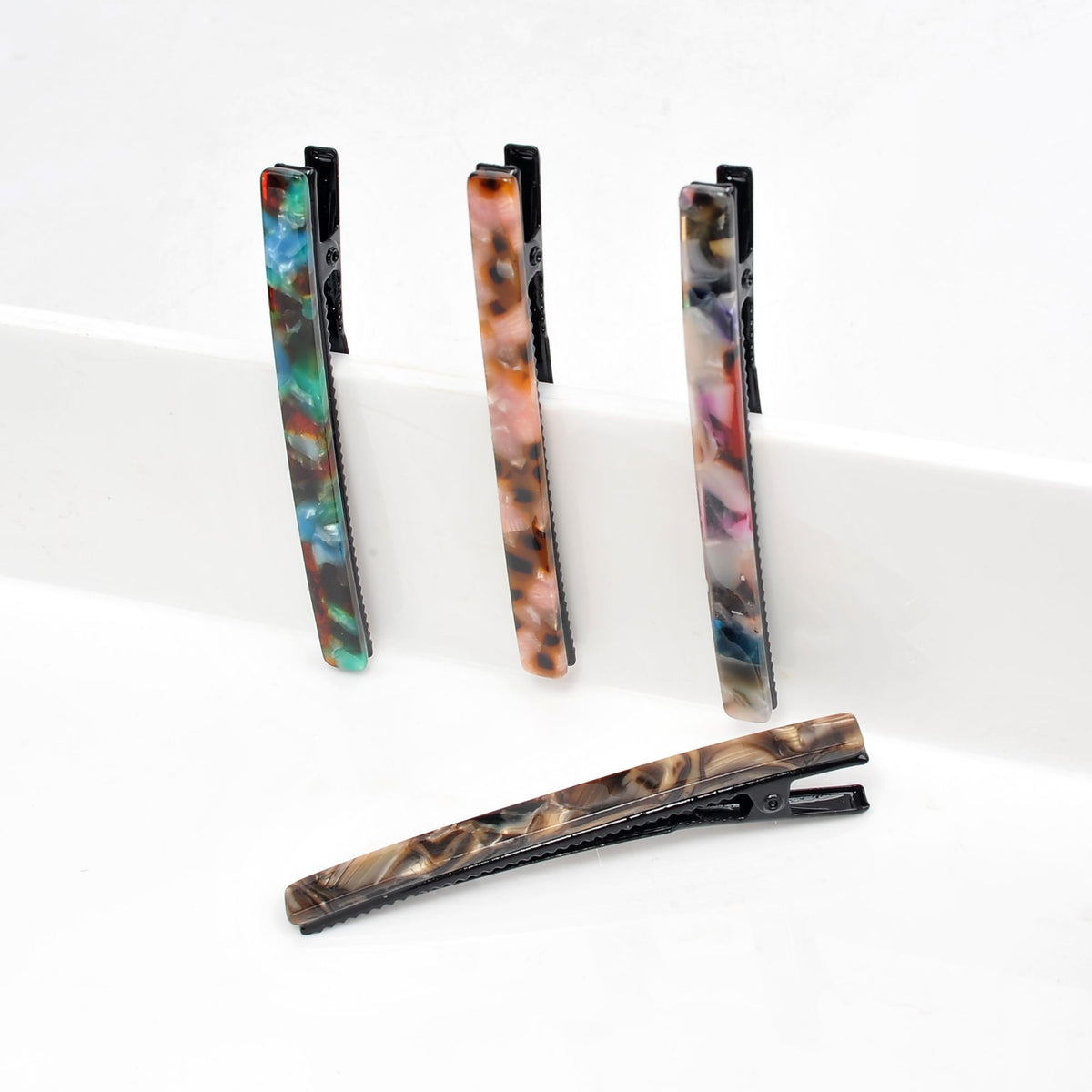 Product Image of Urban Expressions Acetate Fiber Slide Set - Assorted 4 Pack Hair Clip 818209013406 View 5 | Pink Grey Green Natural