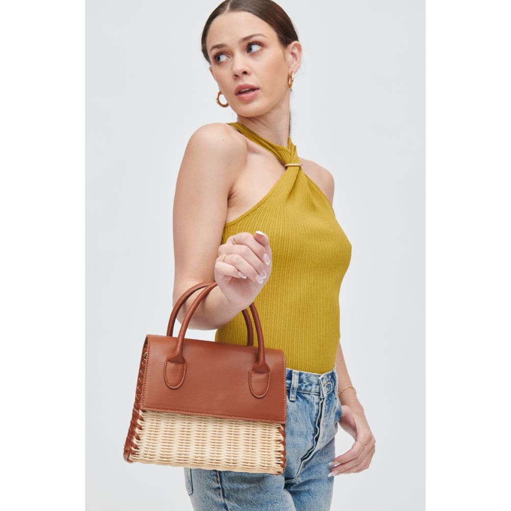 Woman wearing Cognac Urban Expressions Caspian Crossbody 840611106865 View 1 | Cognac
