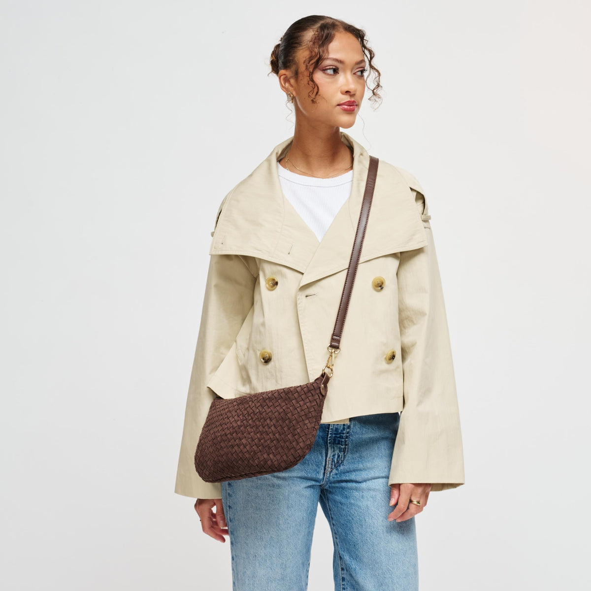 Woman wearing Espresso Urban Expressions Jordan - FS Crossbody 840504211805 View 2 | Espresso
