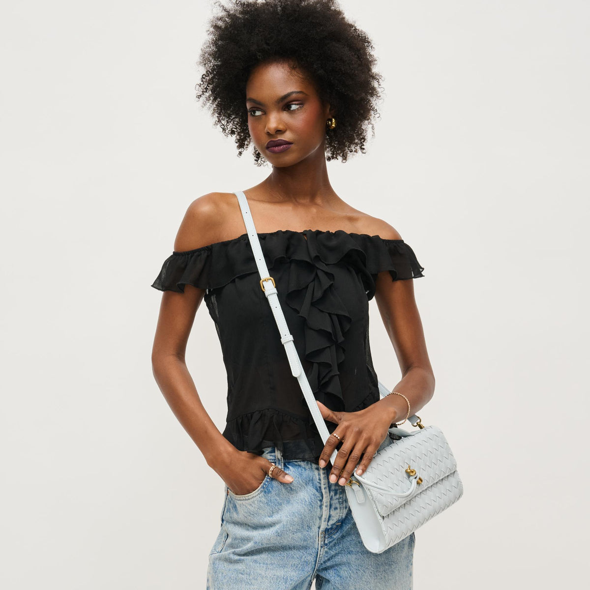 Woman wearing Ice Blue Urban Expressions Ada Crossbody 840611161475 View 3 | Ice Blue