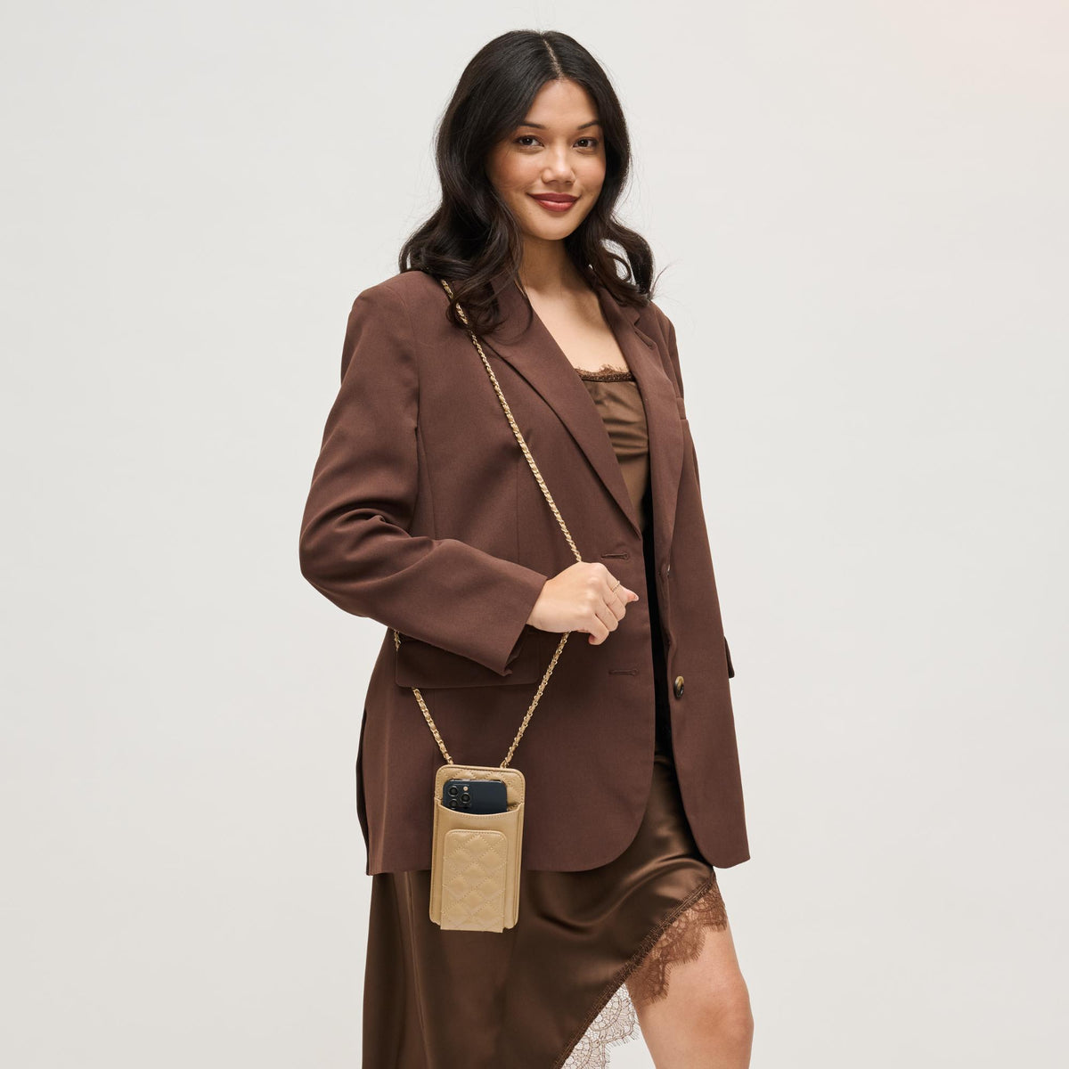 Woman wearing Natural Urban Expressions Brianna 2.0 Cell Phone Crossbody 840504203770 View 4 | Natural