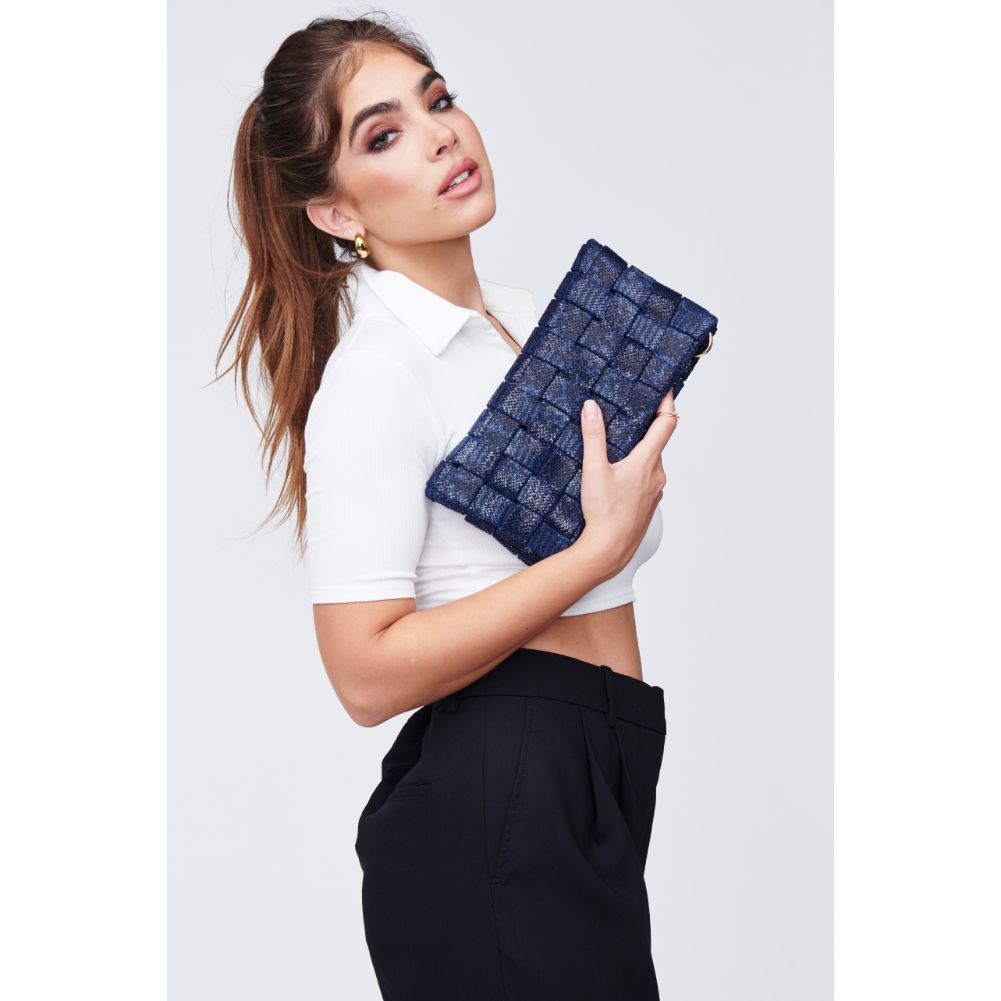Woman wearing Denim Urban Expressions Malika Clutch 818209010450 View 3 | Denim