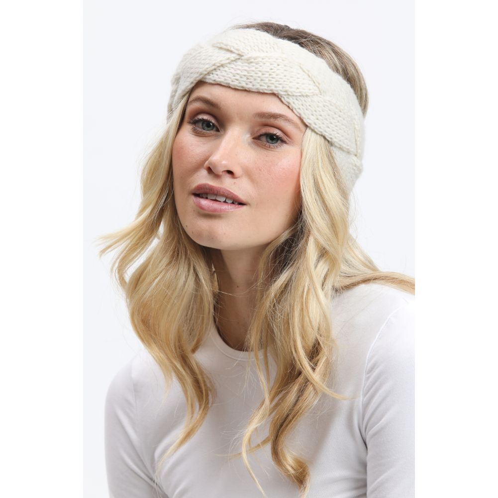 Woman wearing Ivory Urban Expressions Woven Knitted Headband Headband 818209014946 View 1 | Ivory