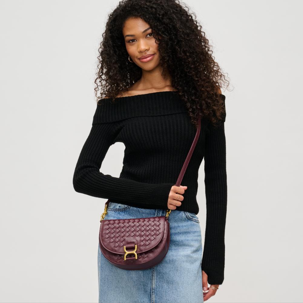 Woman wearing Burgundy Urban Expressions Alise Crossbody 840611194022 View 1 | Burgundy
