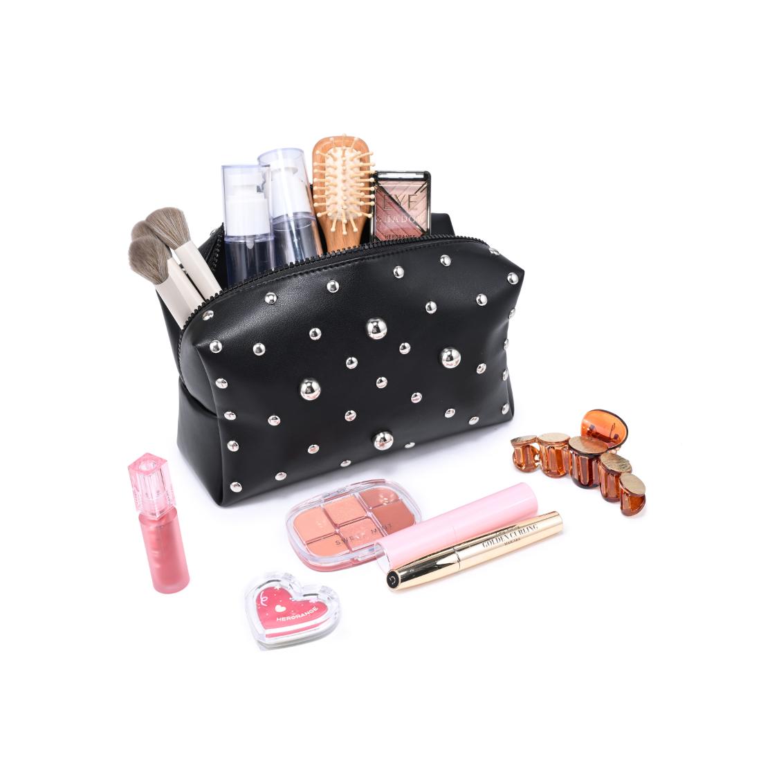 Woman wearing Black Urban Essentials Stud Society Cosmetic & Travel Organizer Pouch 840504210501 View 1 | Black