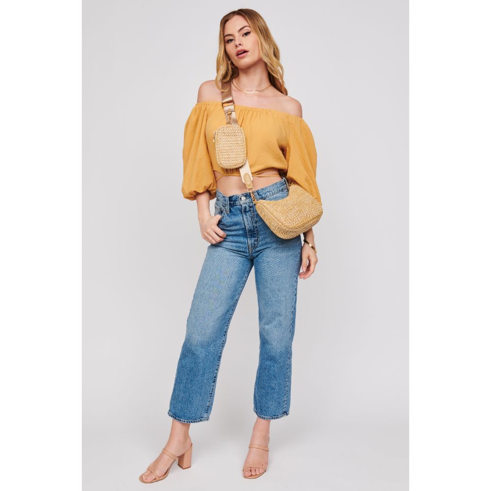 Woman wearing Natural Urban Expressions Joss Straw Crossbody 818209019873 View 3 | Natural