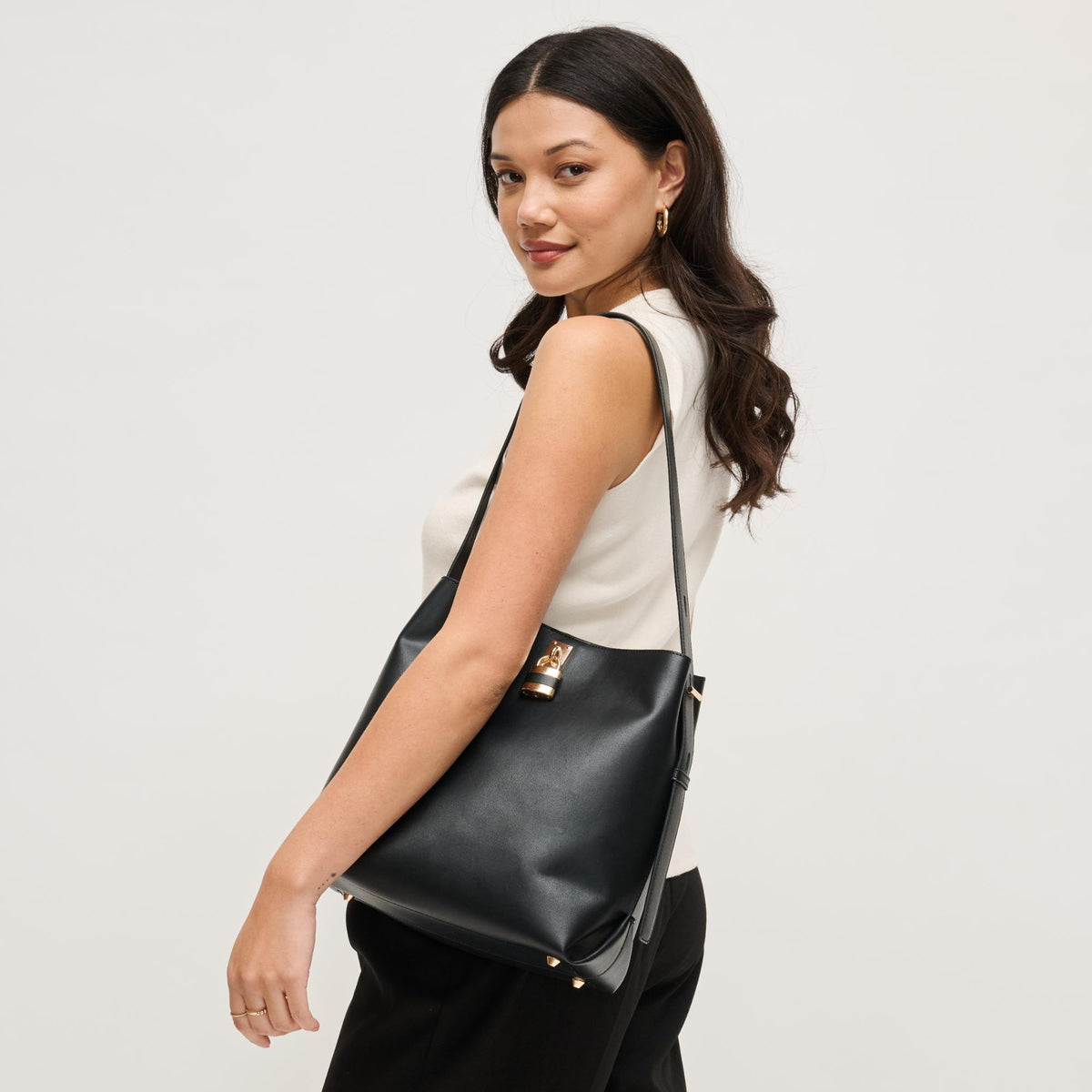 Woman wearing Black Urban Expressions Caroline Hobo 840504208331 View 3 | Black