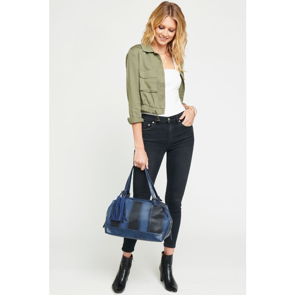 Woman wearing Navy Urban Expressions Wilder Satchel 840611122537 View 3 | Navy