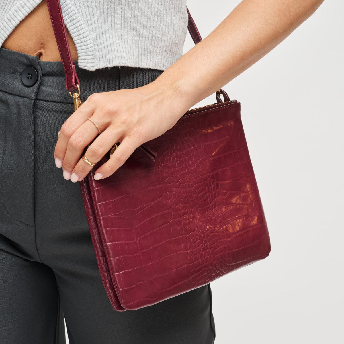 Woman wearing Burgundy Urban Expressions Judy Crossbody 840611199614 View 2 | Burgundy