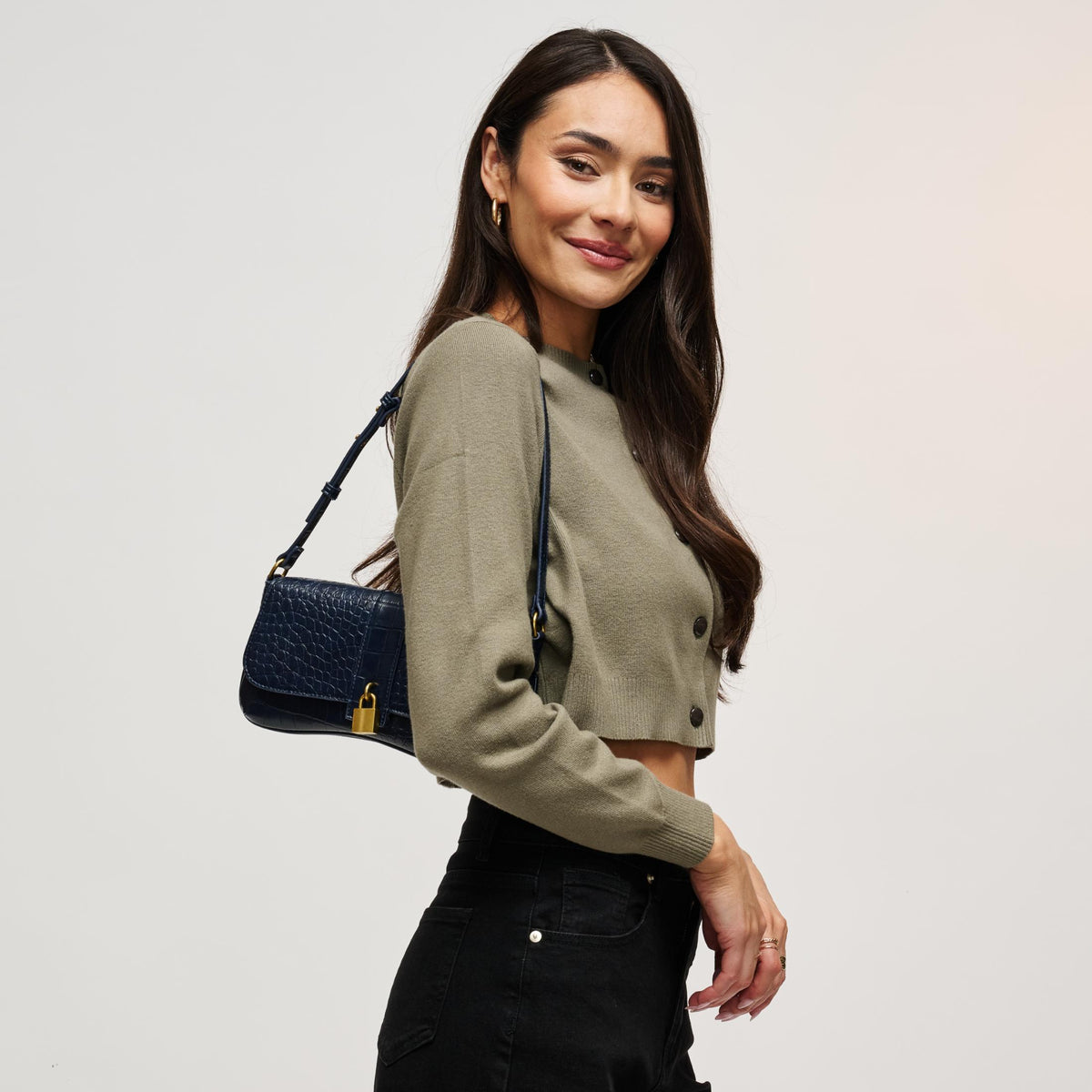 Woman wearing Navy Urban Expressions Marsilee Shoulder Bag 840504212277 View 3 | Navy