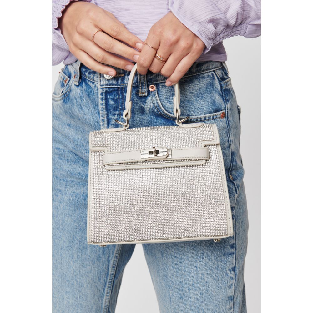 Woman wearing Silver Urban Expressions Gianna Evening Bag 840611104533 View 4 | Silver