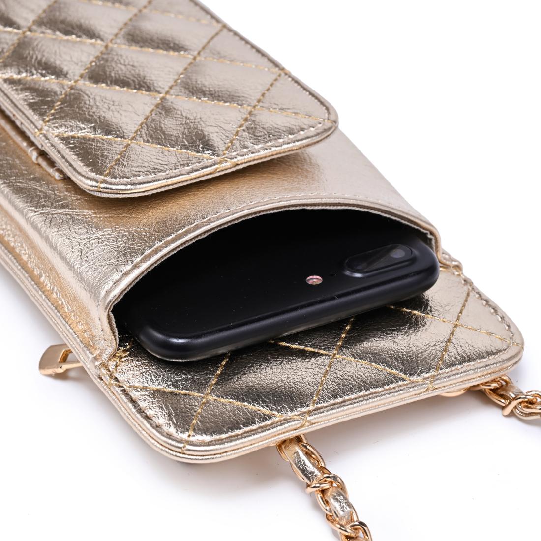 Woman wearing Light Gold Urban Expressions Brianna 2.0 Cell Phone Crossbody 840504203787 View 9 | Light Gold