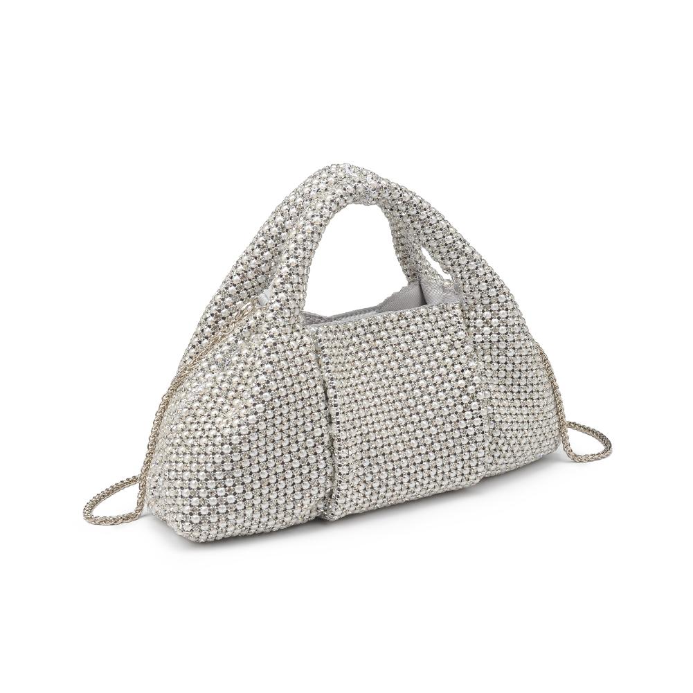 Woman wearing Pearl Silver Urban Expressions Renata Evening Bag 840611193599 View 6 | Pearl Silver