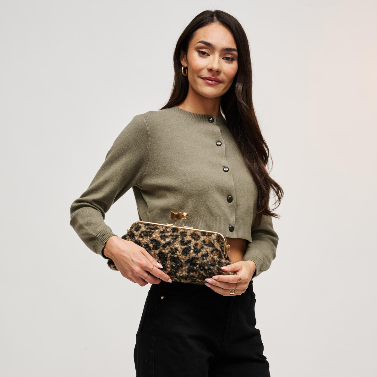 Woman wearing Leopard Urban Expressions Aurelia Clutch 840504211911 View 2 | Leopard