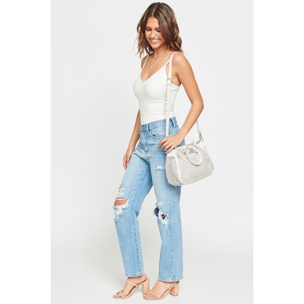 Woman wearing White Urban Expressions Jaclyn Satchel 840611169631 View 4 | White