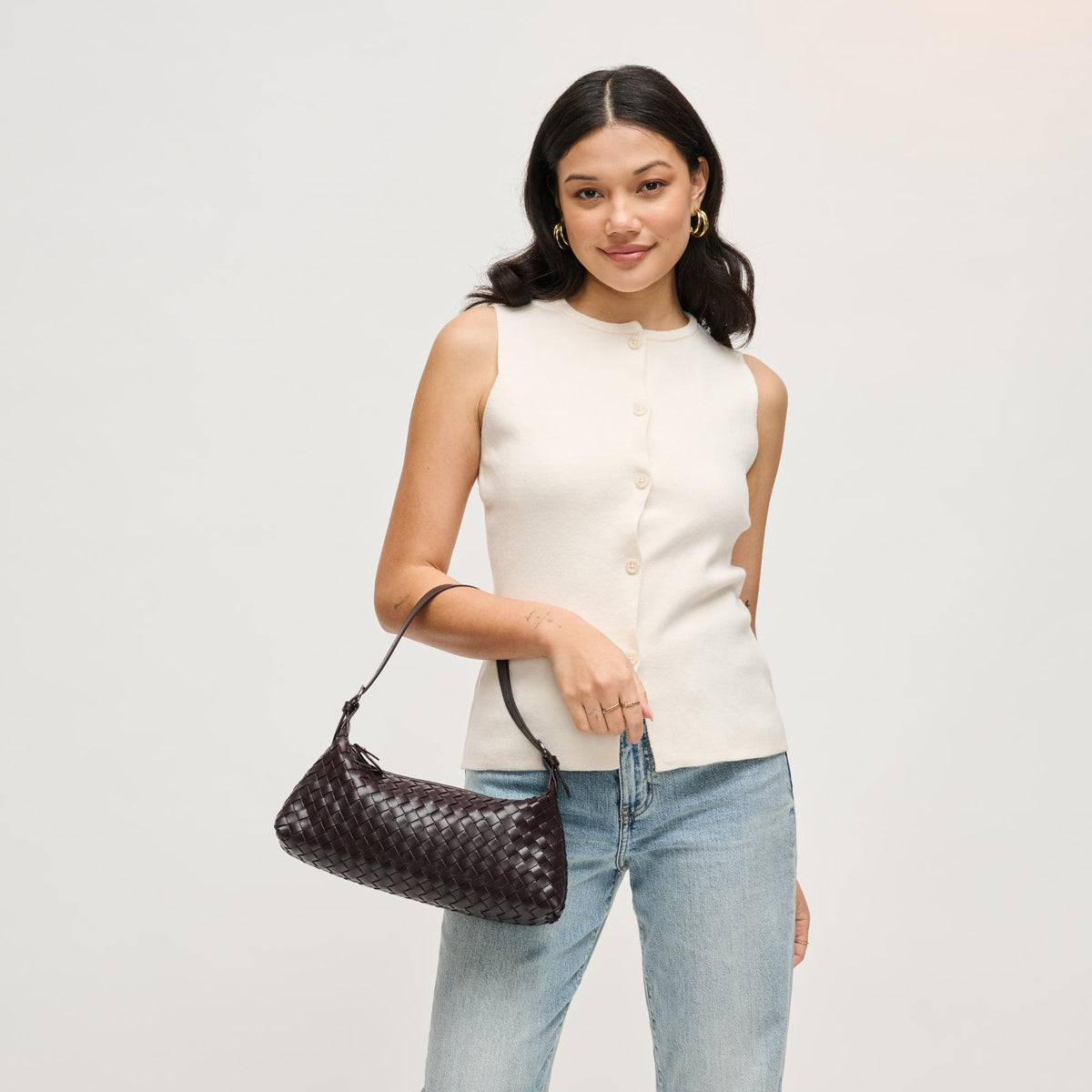 Woman wearing Chocolate Urban Expressions Audrey Shoulder Bag 840504204081 View 2 | Chocolate