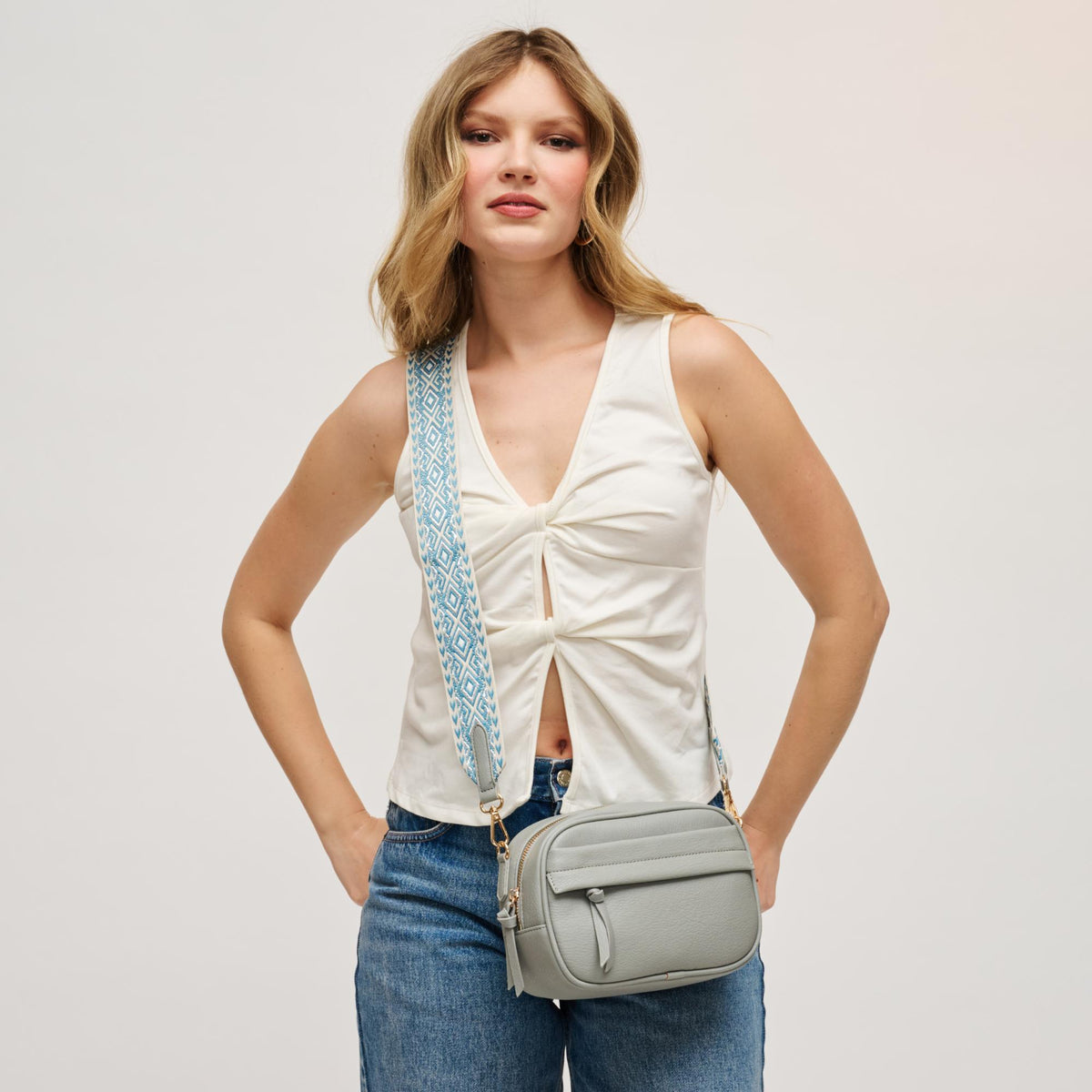 Woman wearing Blue Urban Expressions Maybrook Crossbody 840504203510 View 1 | Blue