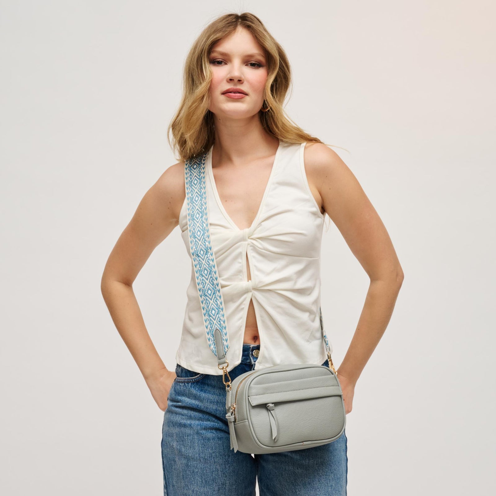 Woman wearing Blue Urban Expressions Maybrook Crossbody 840504203510 View 1 | Blue