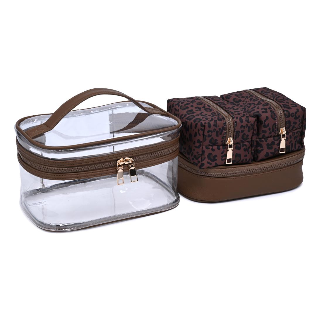 Woman wearing Chocolate Leopard Urban Essentials Safari Chic - 4 Piece Train Case Set 840504215766 View 2 | Chocolate Leopard